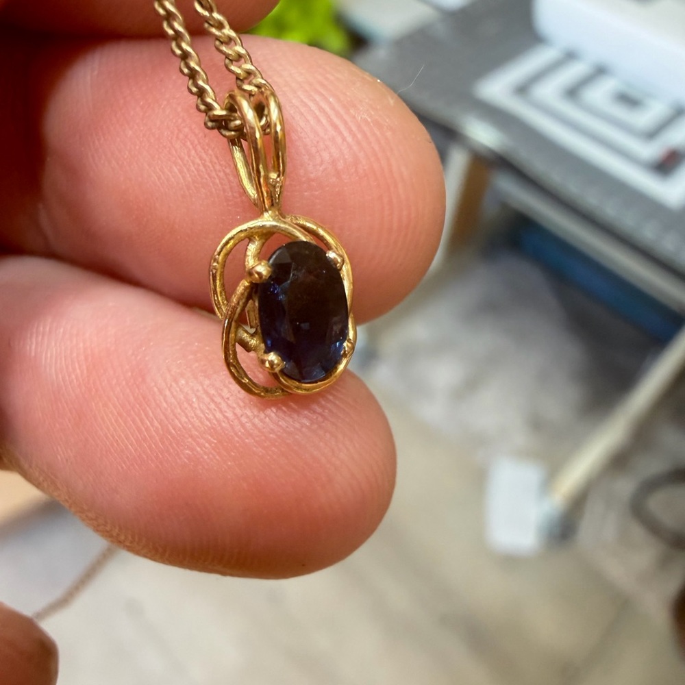 14kt vintage Sapphire-Style Oval Pendant Necklace - 16” 12kt 1/20 GF chain